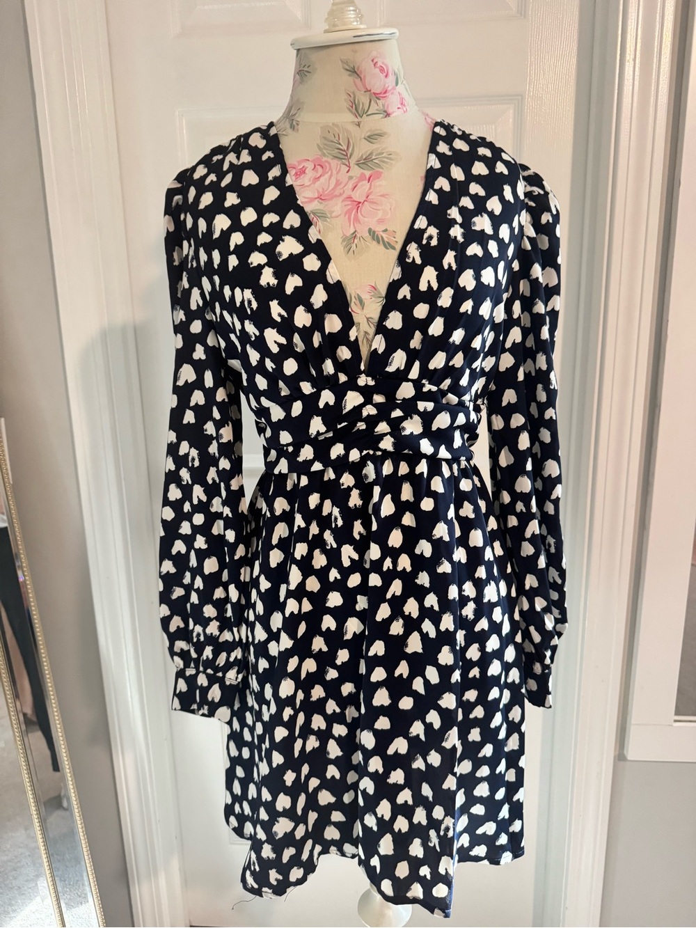 Celmia Christine Navy Wrap Dress with White Abstract Spots